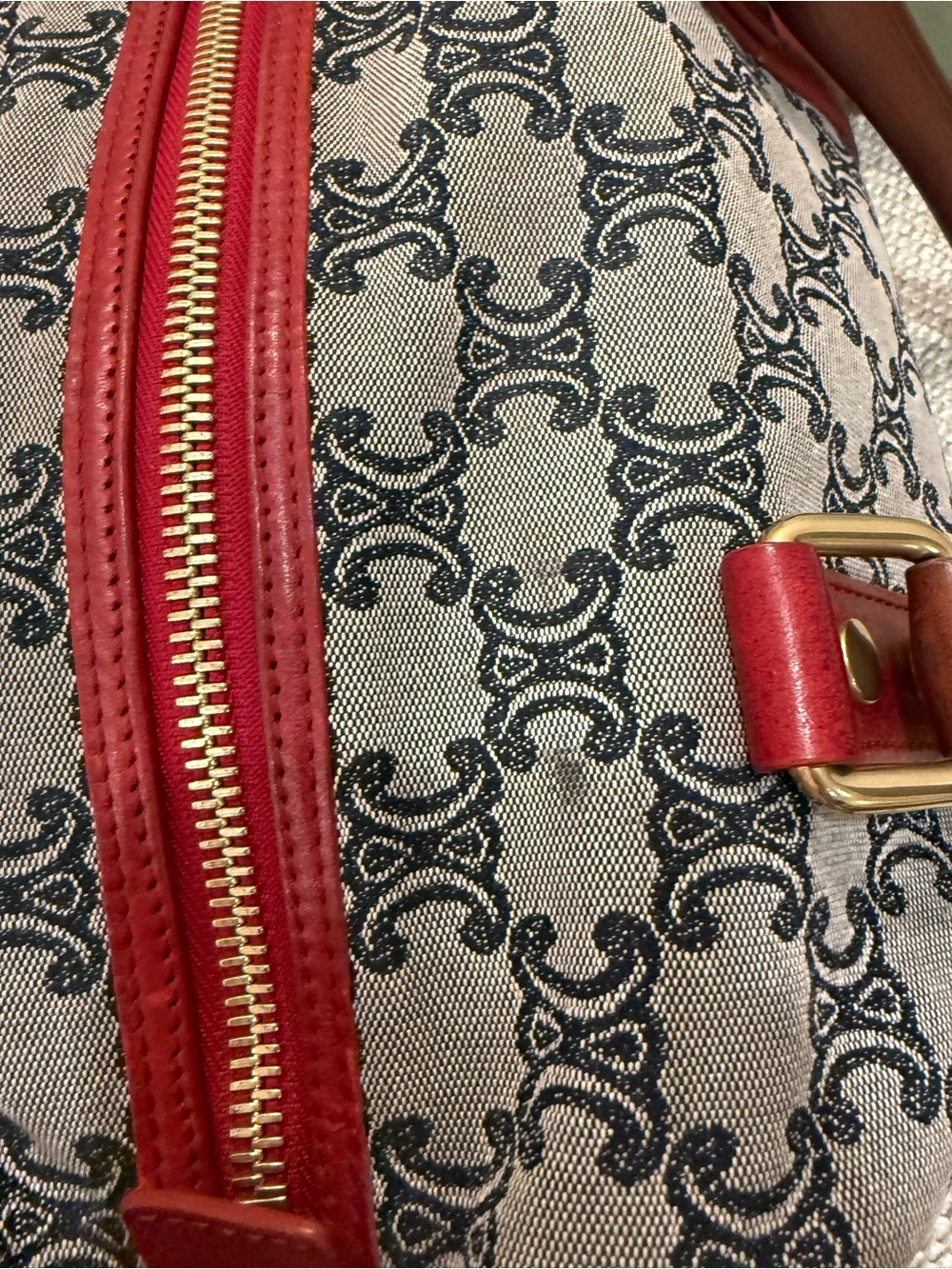 Vintage Celine Macadam Triomphe Boston Bag — Navy Blue & Red - Picture 6 of 16